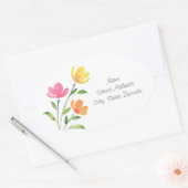 黄色、オレンジ、ピンクの水色のフローラ茎 楕円形シール (封筒)