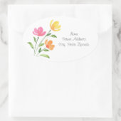 黄色、オレンジ、ピンクの水色のフローラ茎 楕円形シール (バッグ)