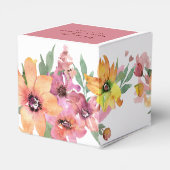 黄色、オレンジ、ピンクの花模様結婚式の引き出物ボックス フェイバーボックス (裏面サイド)