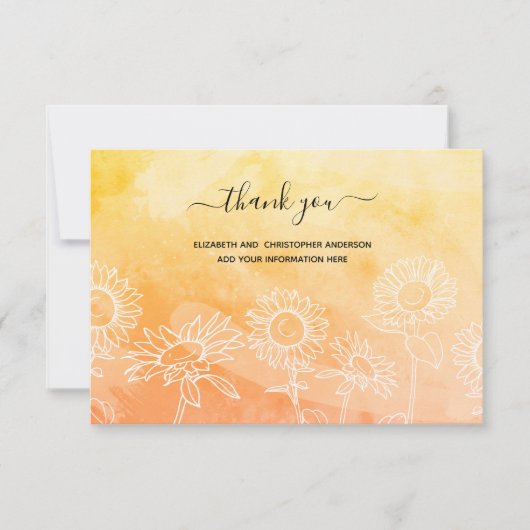 黄色 オレンジ 白 花のカリグラフィー エレガント サンキューカード (正面)