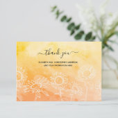 黄色 オレンジ 白 花のカリグラフィー エレガント サンキューカード (スタンド正面)