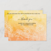 黄色 オレンジ 白 花のカリグラフィー エレガント サンキューカード (正面/裏面)