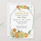 黄色 オレンジ 花柄 緑 幾何学的な 誕生日 招待状 (正面)