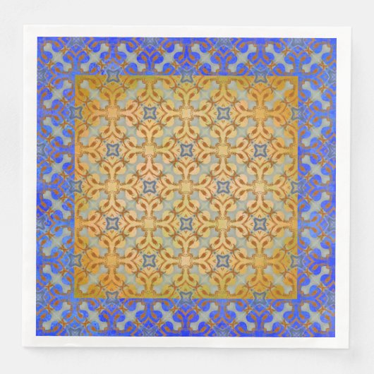 黄色、オレンジ、青のスクロールひし形パターン (正面)