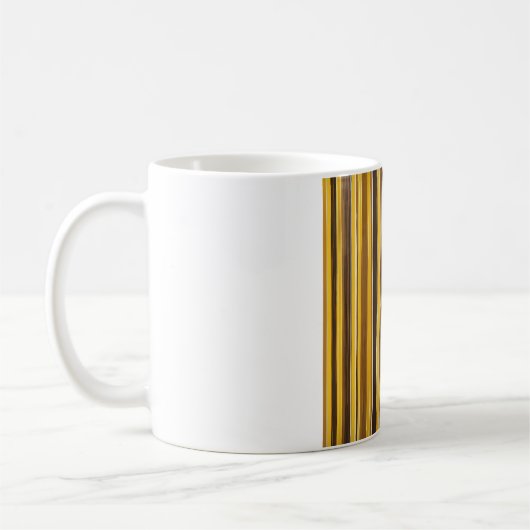 黄色、オーカー色、茶色のストライプ コーヒーマグカップ (左)