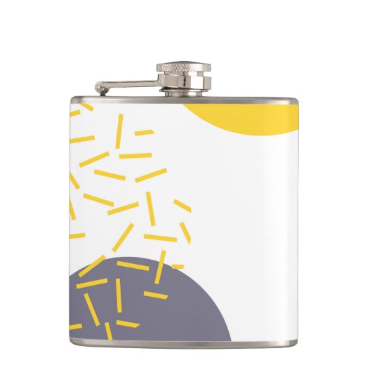 黄色、カッコいい、モダントレンディー幾何学模様 フラスク (正面)