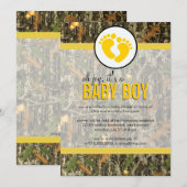 黄色 - カモ柄 ベビーボーイ シャワー招待状 招待状 (正面/裏面)