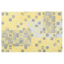 黄色、グレーの抽象芸術水玉模様パターン メタルプリント