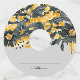 黄色+グレーフローラエレガントな結婚式座席 ワイングラスタグ