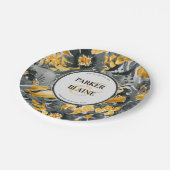 黄色+グレーフローラ水色モノグラム結婚のP ペーパープレート (アングル)