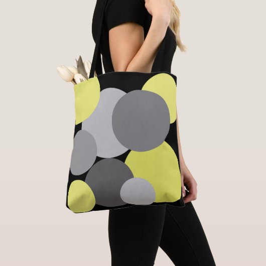 黄色(グレー水玉模様) トートバッグ (クローズアップ)