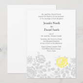 黄色 グレー 灰色 花柄 結婚式 招待状 (正面/裏面)