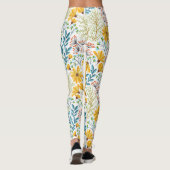 黄色、ティール(緑がかった色)、ピンクの春の花レギンス レギンス (裏面)