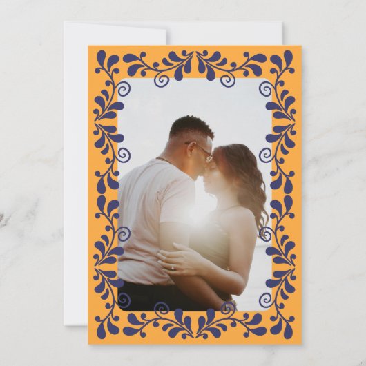 黄色 ネイビーブルー メキシコ フィエスタ タレーラ フォト セーブザデート (裏面)