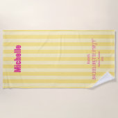 黄色+ピンク沿岸のバチェロレッテストライプマッチング ビーチタオル (正面)