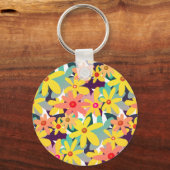 黄色、ピンク、オレンジ色の花 キーホルダー (正面)