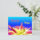 黄色 ピンク ダリア 青 ありがとう ポストカード (スタンド正面)