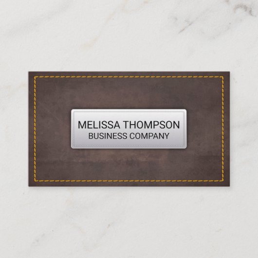 黄色 |ブラウンレザーテクスチャ 名刺 (正面)