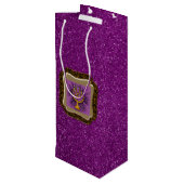 黄色（ユダヤ教）メノラーフレームパープルフェイクグリッター ワインギフトバッグ (裏面アングル)