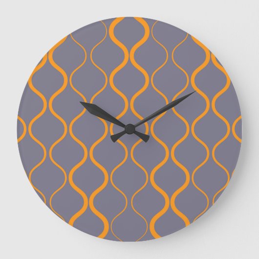 黄色、レトロ、カッコいいトレンディー曲線イラストレーション ラージ壁時計 (正面)