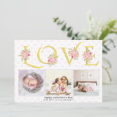 黄色、灰色のLOVEタイポグラフィ写真Valentines Day シーズンカード (スタンド正面)
