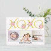 黄色、灰色のXOXOピンクのバラの写真バレンタインデー シーズンカード (スタンド正面)