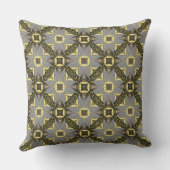 黄色、灰色、および黒の花のパターン クッション (裏面)