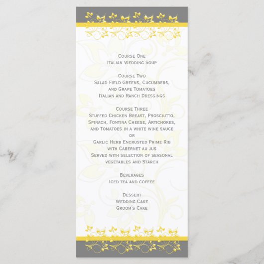 黄色、灰色、白色のフローラ結合ハートメニューカード メニュー (裏面)