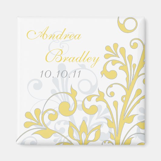 黄色、灰色、白色抽象芸術フローラ結婚の磁石 マグネット (正面)