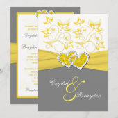 黄色、灰色、白　ハートがつながるウェディング・招待状 招待状 (正面/裏面)