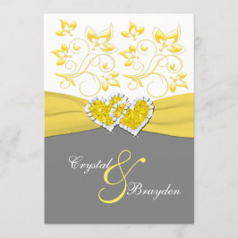 黄色、灰色、白　ハートがつながるウェディング・招待状 招待状