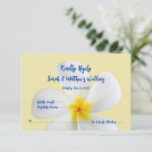 黄色、熱帯、フローラ、RSVP上の白いプルメリア サンキューカード (スタンド正面)