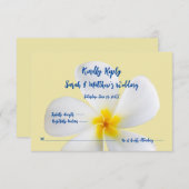 黄色、熱帯、フローラ、RSVP上の白いプルメリア サンキューカード (正面/裏面)