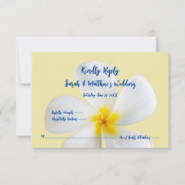 黄色、熱帯、フローラ、RSVP上の白いプルメリア サンキューカード