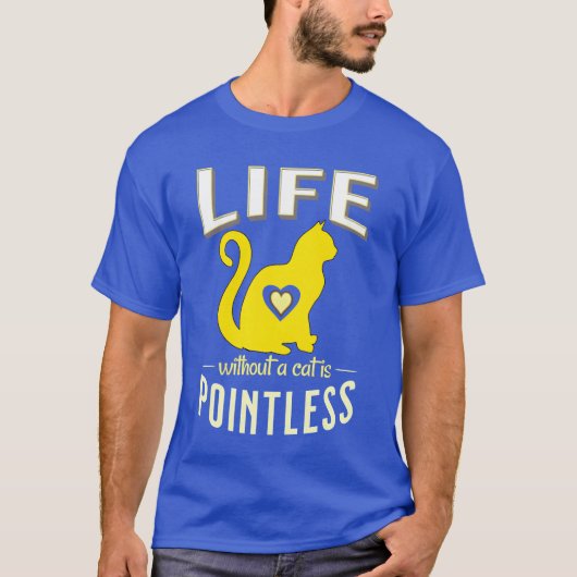 黄色 猫抜きの人生は無意味 猫寝る友達 Tシャツ (正面)
