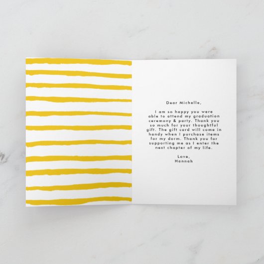 黄色 | 現代のブラシスクリプト写真 卒業 サンキューカード (内部)