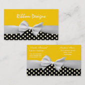 黄色、白くおよび黒いリボンおよび水玉模様 名刺 (正面/裏面)