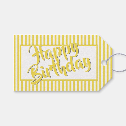 黄色/白のシンプルすべての行事ストライプパターン ギフトタグ (正面(横))