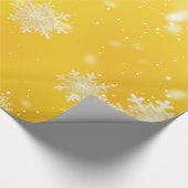 黄色/白の雪片クリスマス ラッピングペーパー (角)