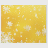 黄色/白の雪片クリスマス ラッピングペーパー (フラット)
