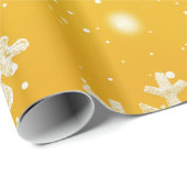 黄色/白の雪片クリスマス ラッピングペーパー (ロールコーナー)