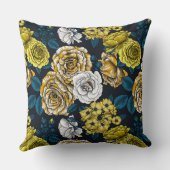 黄色、白色、および二色のバラ(青葉色) クッション (裏面)