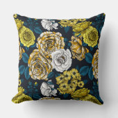 黄色、白色、および二色のバラ(青葉色) クッション (正面)