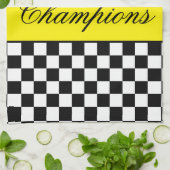 黄色（白黒チェック） キッチンタオル (折り畳み)