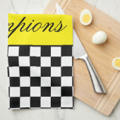 黄色（白黒チェック） キッチンタオル (四つ折り)