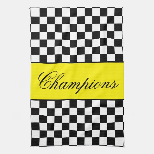 黄色（白黒チェック） キッチンタオル (縦)