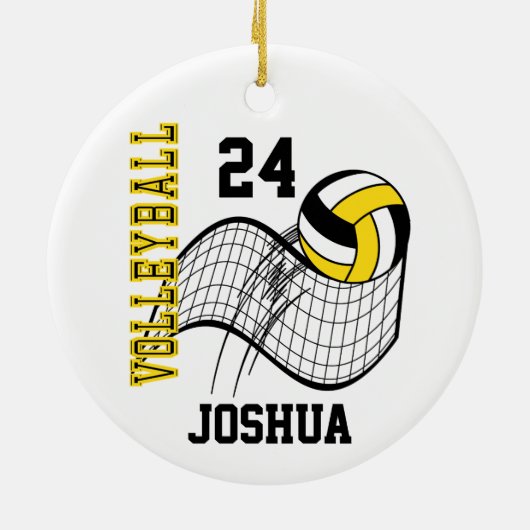 黄色、白黒バレーボール セラミックオーナメント (裏面)