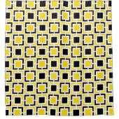 黄色、白黒レトロ正方形 シャワーカーテン (正面)