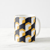 黄色、白、はっきりした黒のジオメトリックキューブ コーヒーマグカップ (正面右)