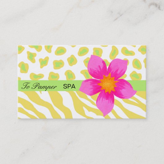 黄色、白、ピンクと緑のゼブラとチータスキン 名刺 (正面)